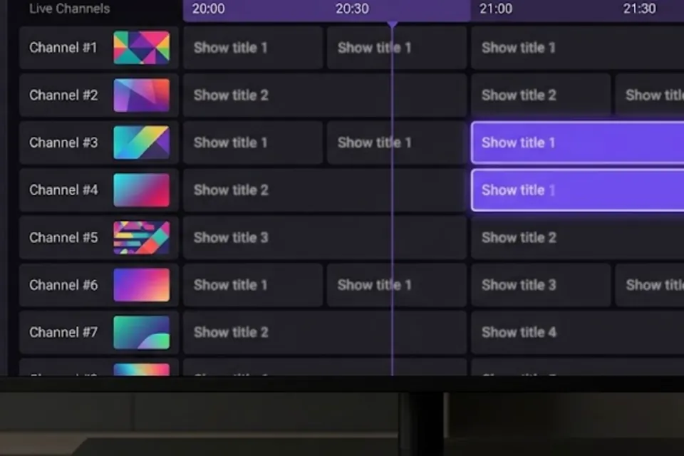 Programme guide with channels and time slots