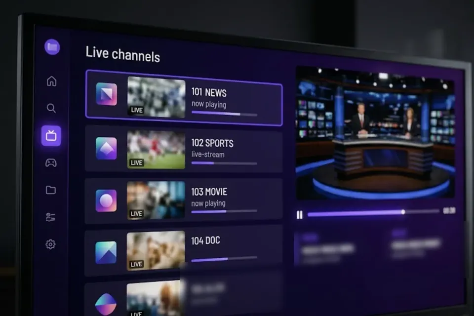 Live channel list in the LibertyTV app