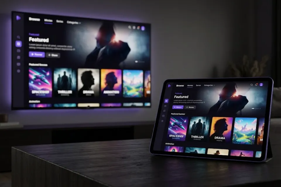 Rows of films and series in the LibertyTV app