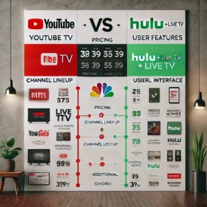 YouTube TV vs Hulu Live comparison chart - Libertytv.us